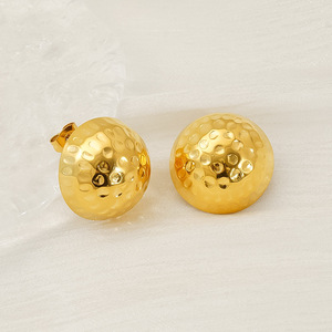 Zogxin Gold Plated Ball Stud Earrings Hammered Texture Round Geometric Design For Women Gift Fashion Jewelry - Product Image 3