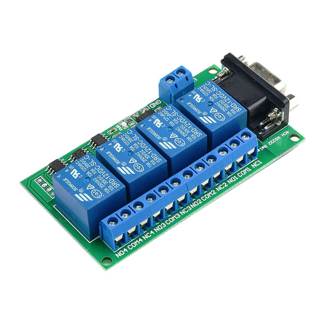 DC 12V 4CH RS232 Relay Board 4 Channel DB9 Interface RS232 Remote Control Switch Module for Smart Home