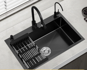 ชุดอ่างล้างจานครัวทันสมัย สแตนเลสสตีล นาโนสีดำ พร้อมก๊อกน้ำแบบน้ำตก - Product Image 3