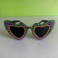 Lunettes de soleil en plastique pour femmes, accessoires de carnaval Mardi Gras, jaunes, vertes, violettes, avec strass en forme de cœur