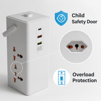 Multiprise verticale Schuko UE personnalisée avec logo, charge rapide USB-C PD, affichage numérique du compteur de puissance, 2m