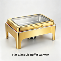 Plat de service de luxe doré avec couvercle en verre plat, chauffe-plat en acier inoxydable 4,5 L résistant à la chaleur pour la restauration