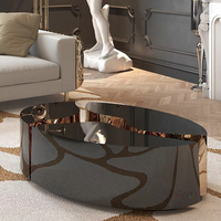 Ensemble de tables basses en acier métallique avec miroir ovale de couleur unie moderne européenne ODM, 3 modules, pour chambre à coucher, hôtel, usage domestique