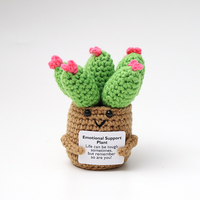 Décoration artistique tricotée à la main : Ensemble de plantes en pot Cactus, Poupée au design de personnage, Tournesol souriant au crochet, Ornement suspendu pour voiture
