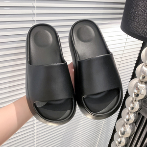 Black Solid Color Platform <b>Slides</b> Open Toe Anti-Slippery EVA Outsole Summer Women's Slippers - Product Image 5