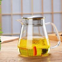 Bouilloire en verre transparent résistant à la chaleur de 800 ml, sans BPA, compatible micro-ondes et lave-vaisselle, avec couvercle en acier inoxydable, écologique et recyclable
