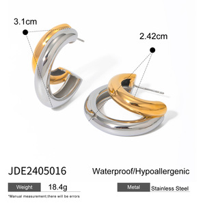 ต่างหูชุดเรขาคณิตแบบตอกลาย ชุบทอง 14K บนสแตนเลสสตีล เครื่องประดับแฟชั่นสำหรับงานปาร์ตี้สุดอินเทรนด์ - Product Image 5