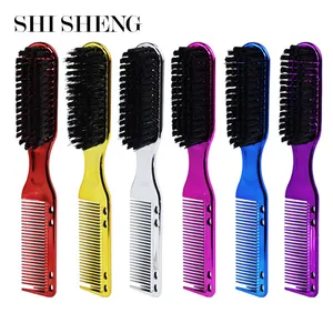 SHI SHENG Professional Double Side Shave Beard Brush Barber Comb Vintage Oil Head Shape Carving Cleaning Brush