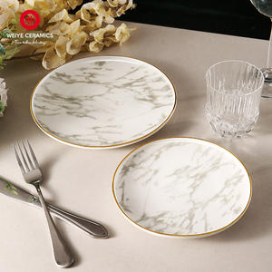 أطباق تسوق مخصصة باللون الأبيض والذهبي عالية الجودة مستديرة صينية مسطحة بحافة ذهبية للمطاعم - Product Image 5