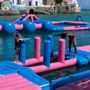 Parcours d'obstacles aquatiques gonflables rose et bleu poudré, île flottante aquatique, parc aquatique gonflable pour piscine - Product Image 6