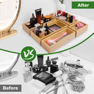 Trang trí nội thất màu nâu cổ điển tre gỗ lưu trữ Hộp ngăn kéo tổ chức thiết lập đa sử dụng bàn lưu trữ Kit - Product Image 6