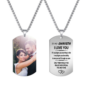 Dapat disesuaikan anjing besi tahan karat Label kalung warna pencetakan foto gaya Militer liontin dengan ukiran Label - Product Image 1