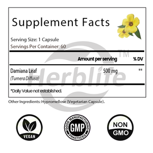Cápsulas de Hoja de Damiana OEM ODM - Suplemento Herbal Tradicional, Apoyo para la Salud de la Piel, Digestión y Estado de Ánimo, Apoyo para la Relajación, Vegano - Product Image 3