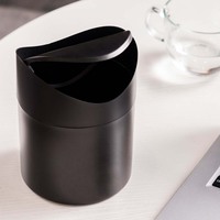 Tempat Sampah Silinder Besi Hitam 13L untuk Meja Kerja dengan Tutup Ayun dan Tutup Lipat untuk Penyimpanan Kantor & Mobil