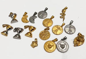 Kalung Kompas Liontin Salib 26 Gaya, Kalung Kompas Liontin Kepala Singa Liontin Liontin Sayap Malaikat Choker Vitruvian Pria - Product Image 3