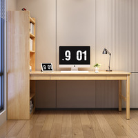 Bureau et étagère en bois massif - Bureau d'ordinateur intégré, bureau d'étude moderne pour la maison, bureau d'angle pour étudiants