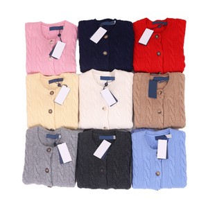 <span class=keywords><strong>Cardigan</strong></span> Vintage Sottile Monopetto da Donna RL Ralph con Logo Piccolo Cavallo Ricamato e Motivo Intrecciato - Product Image 2