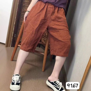 Harem Pants Cotton Linen Plus Size Elastic Waist Loose Fit Women's Casual Pants Rose Red 9167 - Product Image 4