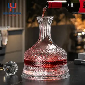 HUAHANG 1500ml 50oz Luxury Rotating Crystal Glass Wine Pourer Bottle Decanter With Glass Lid In Gift Box For Wedding Party