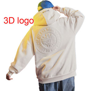 เสื้อฮู้ดดี้ผู้ชายสีขาวแบบเรียบ ปักลายนูนตามสั่ง ทรงโอเวอร์ไซส์ พิมพ์ลายพัฟฟ์ เสื้อสเวตเชิ้ต OEM ขายส่งสำหรับผู้ชาย - Product Image 5