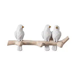Nordic Birds On Tree Branch Decor Wall Mounted Coat Rack with Hooks Resin Wall Hooks