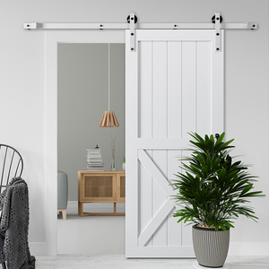 Porte en bois droite moderne Hange <span class=keywords><strong>Rail</strong></span> <span class=keywords><strong>Rail</strong></span> espace séparé rouleau intérieur porte de grange coulissante en bois - Product Image 4