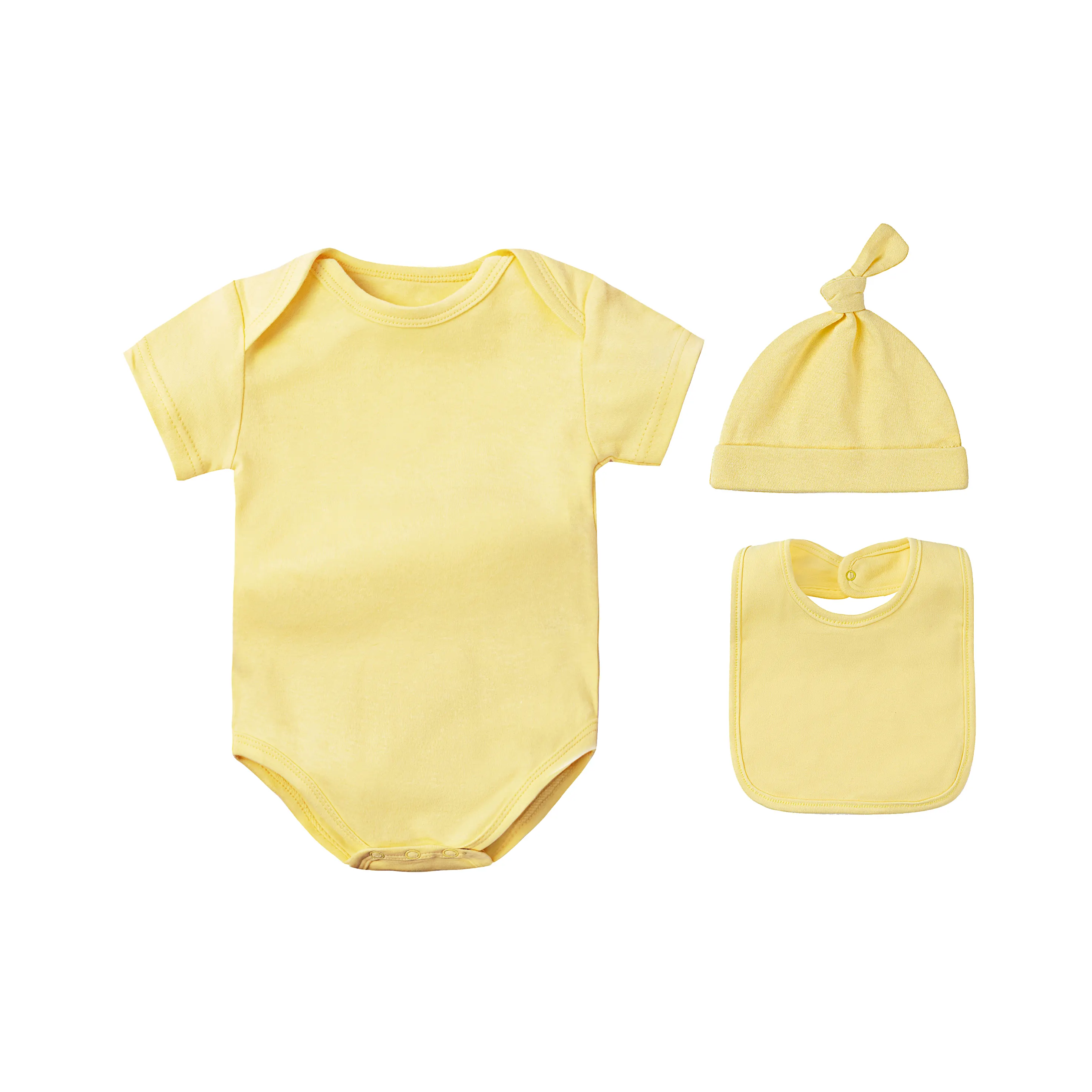 neu geborenes kleinkind kleinkind 3 stück 100% baumwolle kleidungsset einschließlich kurzer Ärmel baby einteiler strampler lätzchenhut