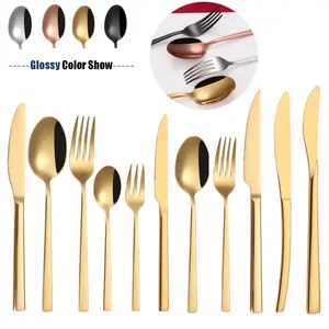 Set sendok garpu emas matte, alat makan set untuk pernikahan baja cermin emas meja makan penutup pisau sendok garpu UNTUK RESTORAN