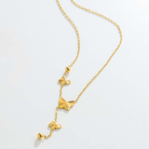 1PC Women's Stainless Steel 18K Gold Plated 3D <b>Butterfly</b> Tassel Statement Necklace-Trendy <b>Bead</b> Design Versatile Fashion Gift - Product Image 4