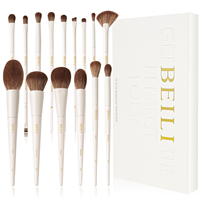 BEILI - Juego de 15 Brochas de Maquillaje Profesionales con Mango Blanco, Pelo Natural, Brochas Cosméticas para Rostro y Ojos