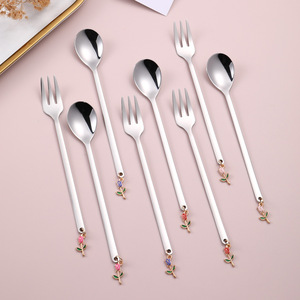 Wholesale Eco-Friendly 304 Rose Stainless Steel Spoon <b>Coffee</b> Fork Flatware <b>Set</b> with <b>Gift</b> Box for Giveaways - Product Image 3