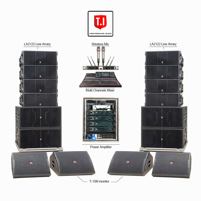 LA-2122 Professional Stage Audio Equipment Double 12-Inch 2-Way 800W Output Waterproof Line Array Speakers Wooden Construction