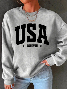 Lacozy Winter 4. Juli Damen-Hoodie mit USA-amerikanischer Flagge, bedruckt, langärmlig, Oversize-Fleece-Hoodie, lockere Passform, Marineblau, L - Product Image 3