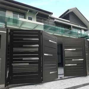 Aluminium rumah kantor, tipe lipat dua aluminium elektrik villa otomatis geser melengkung gerbang geser gerbang utama aluminium perangkat keras