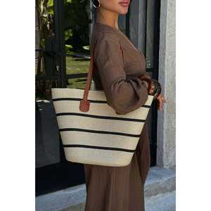 Bolso de Hombro Vintage a Rayas Crema con Cierre de Cremallera, Estilo Bohemio para Mujer, Portátil, con Diseño Floral, para Otoño/Verano - Product Image 2