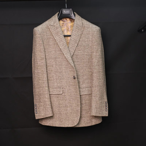 Britannique rétro <span class=keywords><strong>Tweed</strong></span> chevrons laine veste pour hommes marron rembourré décontracté mince costume simple boutonnage fermeture éclair mouche <span class=keywords><strong>Blazer</strong></span> - Product Image 1