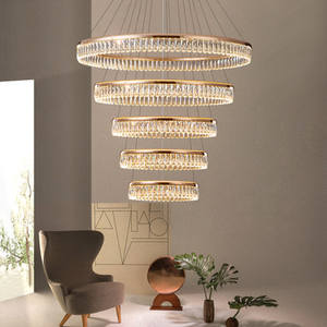 Nuevo diseño colgante luz sala de estar lujo tres niveles techo redondo candelabros de cristal - Product Image 2