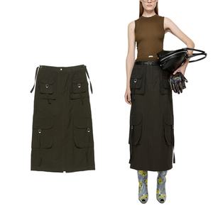 Nouvelle arrivée, jupe cargo midi décontractée pour femmes, respirante, personnalisée, légère, 100% coton, multi-poches - Product Image 1