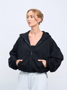 Manteau décontracté européen et américain pour femme, couleur unie, à capuche, en polaire, manches longues, veste courte zippée, cardigan, pull tricoté pour le <span class=keywords><strong>printemps</strong></span> - Product Image 4