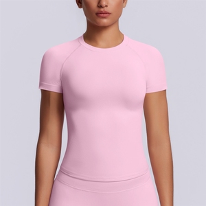 <span class=keywords><strong>T</strong></span>-<span class=keywords><strong>shirt</strong></span> américain sans couture, couleur unie, ajusté, très élastique, respirant, haut de sport pour <span class=keywords><strong>femme</strong></span>, pour la course à pied, le fitness, le yoga - Product Image 2