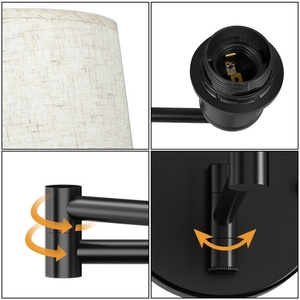 LED Glass Metal Wall Lamp Modern 2-Piece Swing Arm Wall Lamp Set with Linen Lampshade <b>Plug</b>-In Design for Bedroom Living Room - Product Image 4