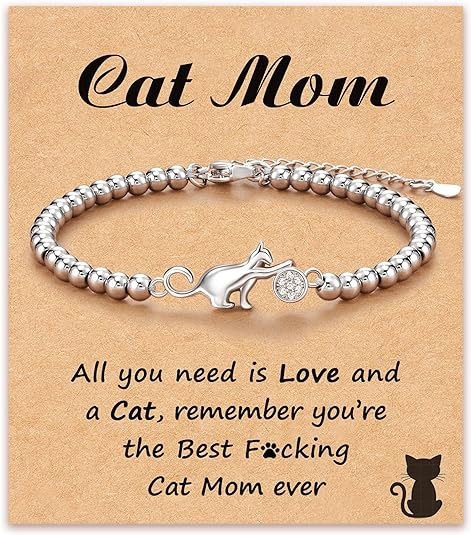 Bracciale con diamanti a forma di gattino + biglietto "Mamma, grazie per tutto"