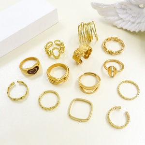ชุดเครื่องประดับแฟชั่นแหวนสแตนเลสชุบทอง24สไตล์ดีไซน์แบบมินิมอล - Product Image 6