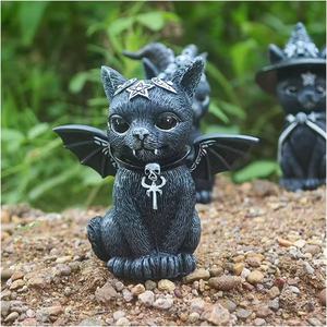 Figurine de Chat Noir en Résine pour Décoration d'Halloween, Statue d'Horreur, Chapeau de Sorcière, <span class=keywords><strong>Occulte</strong></span>, pour Ornement de Pelouse - Product Image 3