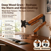 Support d'écran simple 17-35 pouces en alliage d'aluminium à ressort à gaz, capacité 2-9 kg, finition grain de bois foncé, pour fournisseurs de mobilier de bureau