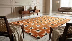 Modern Geometric Pattern Area <b>Rug</b> Rectangle Orange White <b>Black</b> Non Slip Rubber 100%wool hand tufted carpet - Product Image 6