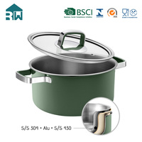 Casserole en acier inoxydable triple couche OEM ODM, marmite à fond épais, revêtement céramique non toxique, compatible induction, pour cuisine