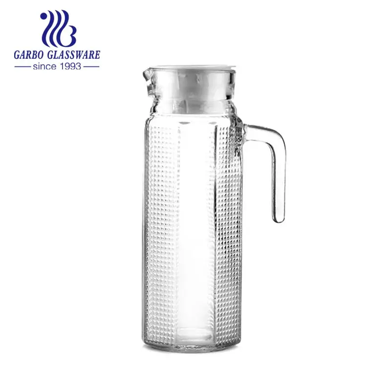 Fábrica al por mayor de diseño clásico 12PCS paquete a granel personalizado etiqueta muestra gratis 1000ml de agua barato jarra de vidrio con tapa de plástico