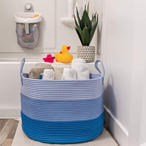 Large Woven <b>Storage</b> <b>Basket</b> for Blankets and Toys 20" X 13" <b>Soft</b> Round Rope Laundry <b>Basket</b> with Handles - Product Image 5