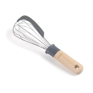Frusta in filo metallico con spatola, manico in legno, acciaio inossidabile, 10 pollici, per mescolare, cuocere e cucinare - Product Image 1